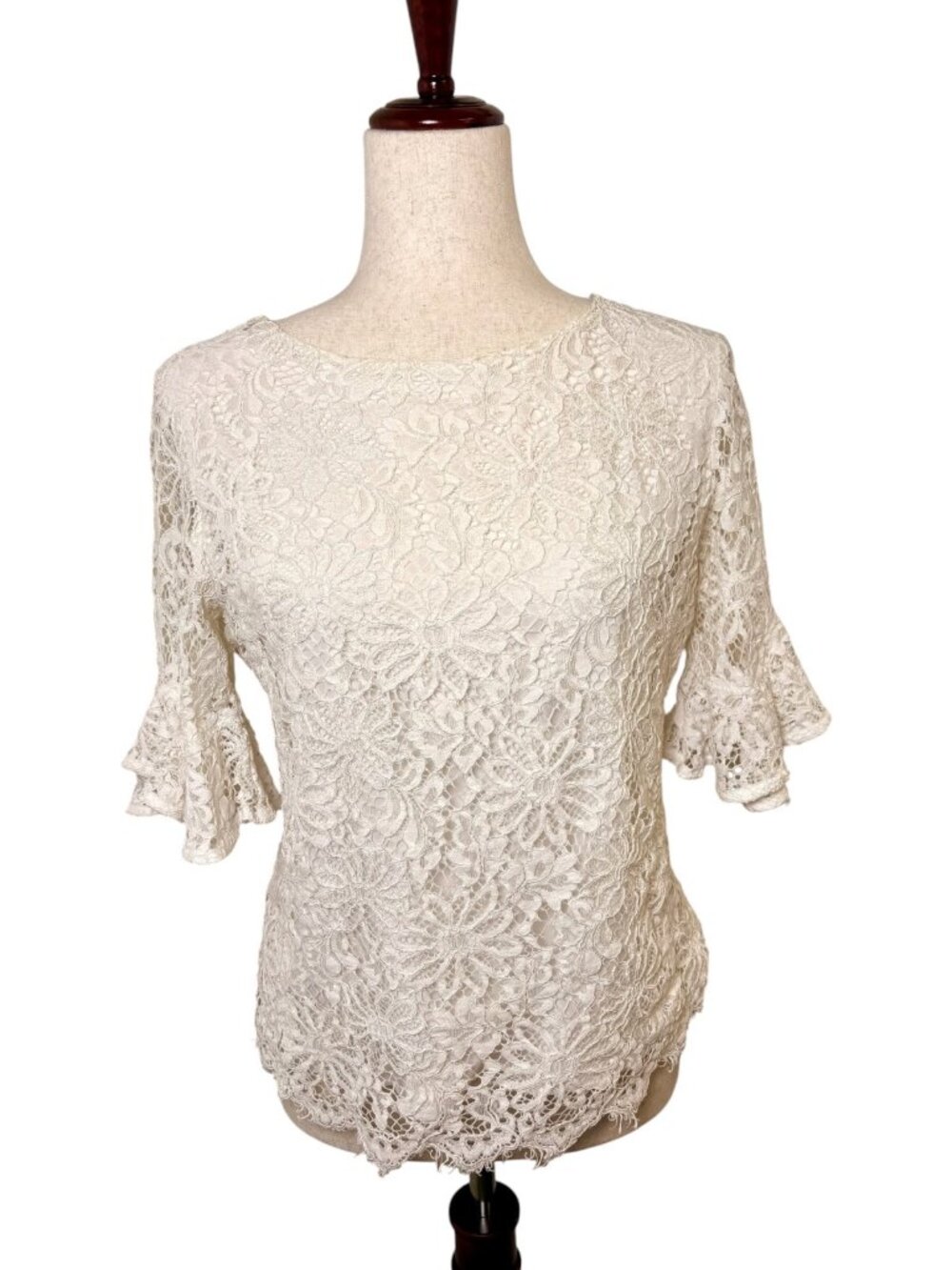 Nanette Lepore Bella Donna White Lace Bell Sleeve Top Romantic Coquette Small